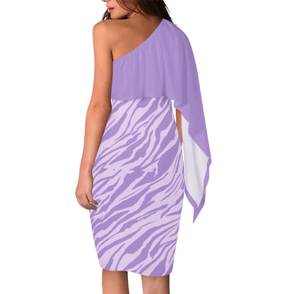 Lavender Striprint  One Shoulder Party Dress