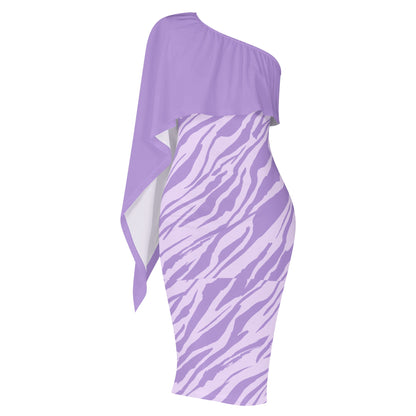 Lavender Striprint  One Shoulder Party Dress