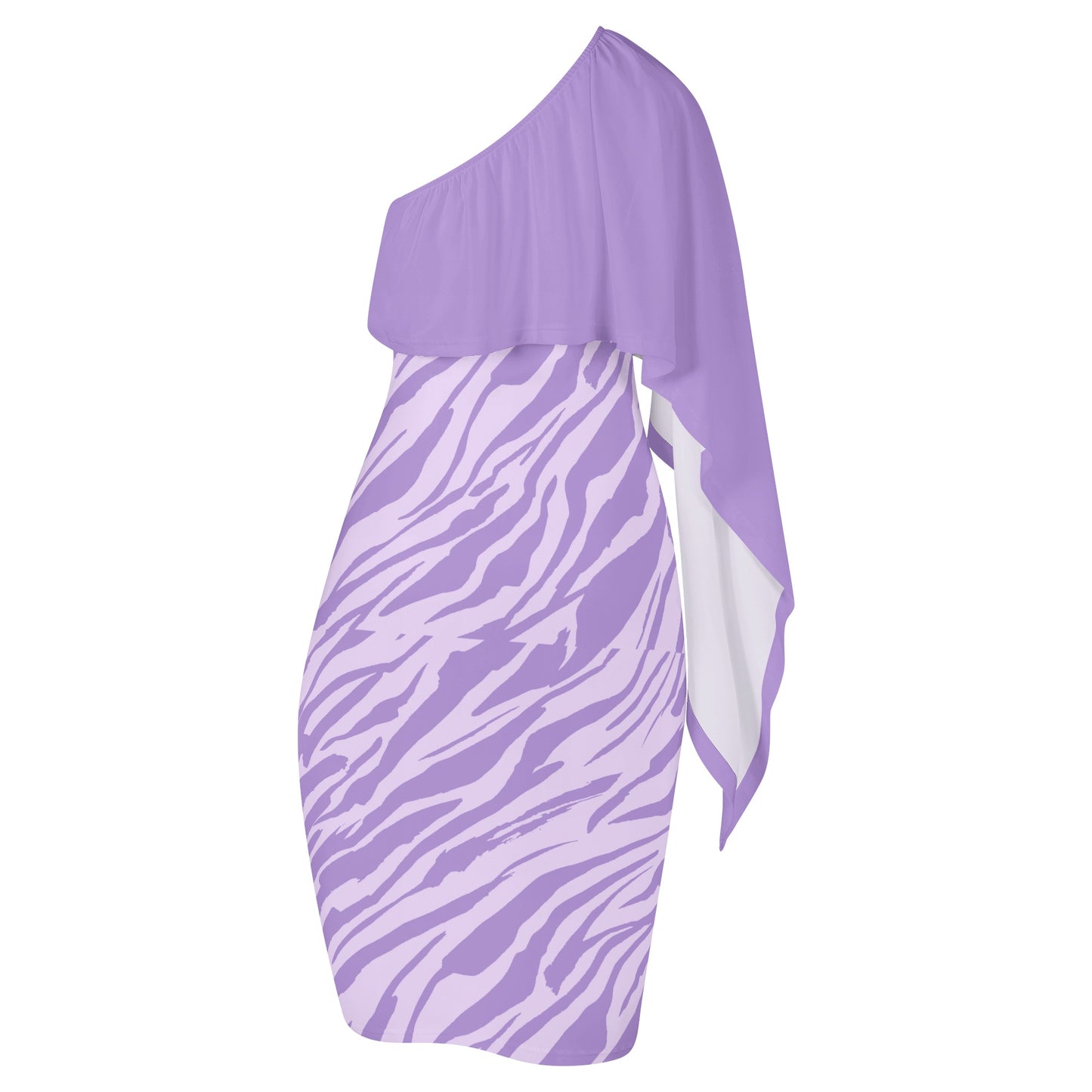 Lavender Striprint  One Shoulder Party Dress