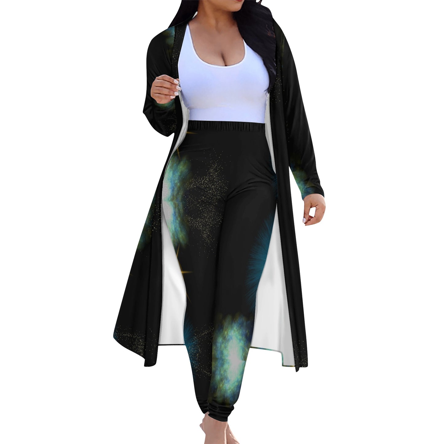 Galaxy Burst Long Sleeve Cardigan and Leggings Set 2pcs