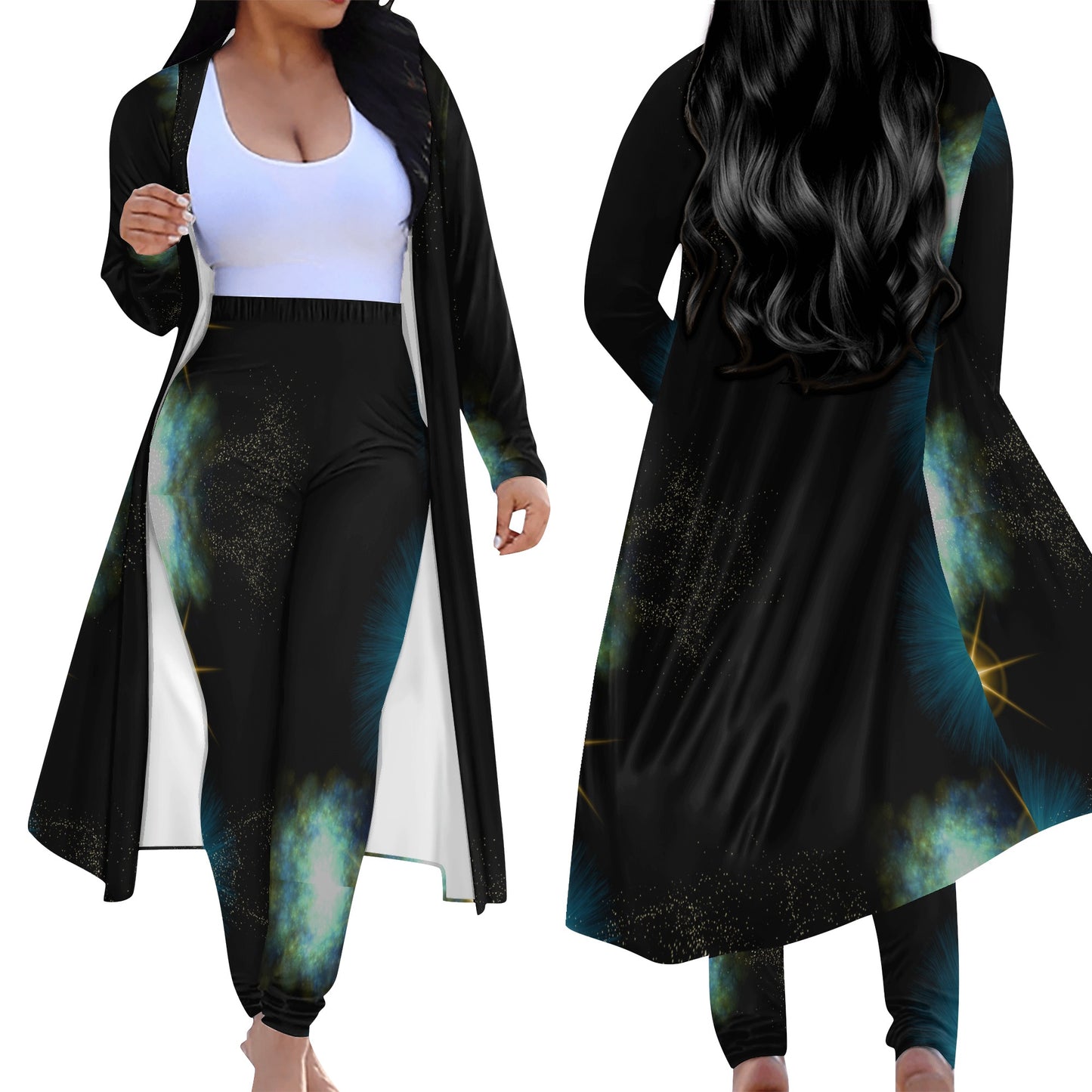 Galaxy Burst Long Sleeve Cardigan and Leggings Set 2pcs