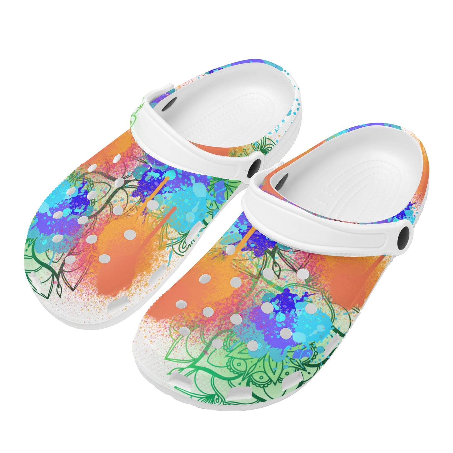 Fellas Painted Floral White Clogs