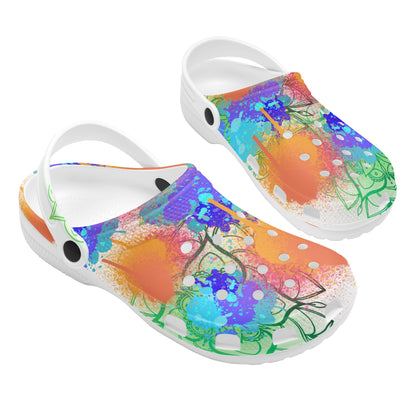 Fellas Painted Floral White Clogs