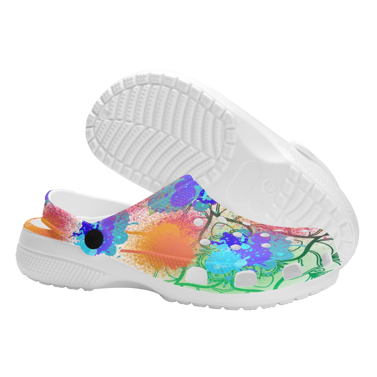 Fellas Painted Floral White Clogs