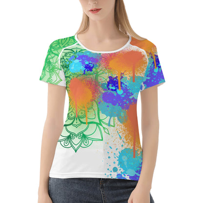 Painted Floral Ladies White Tee