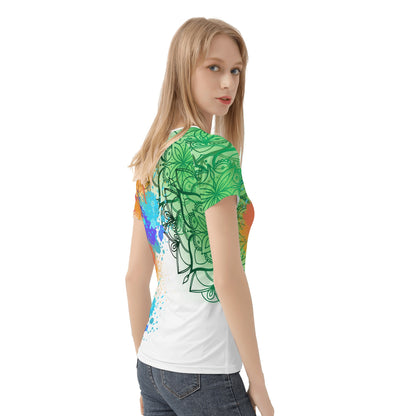 Painted Floral Ladies White Tee