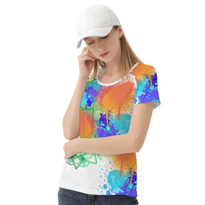 Painted Floral Ladies White Tee