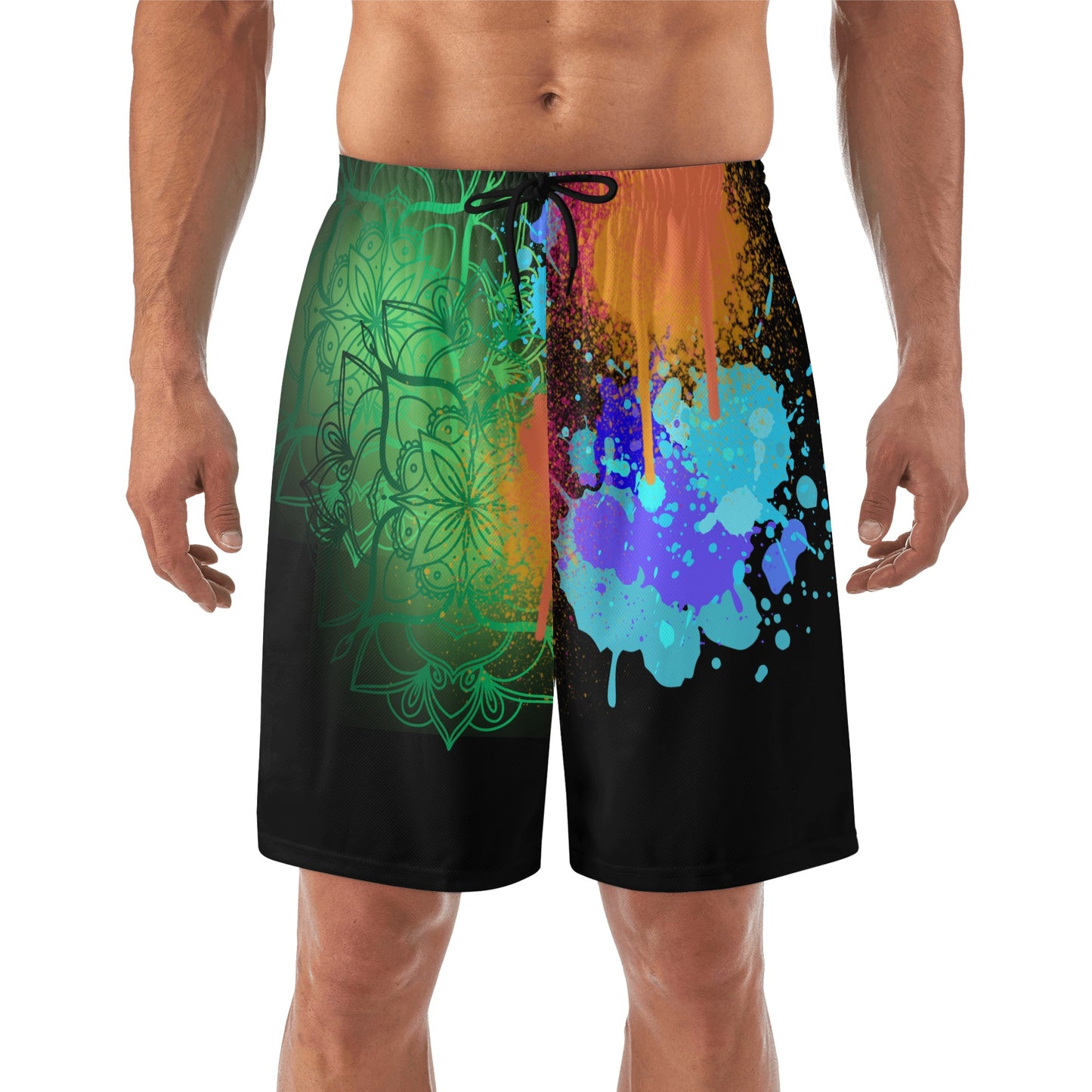 Fellas Painted Floral Black Beach Shorts