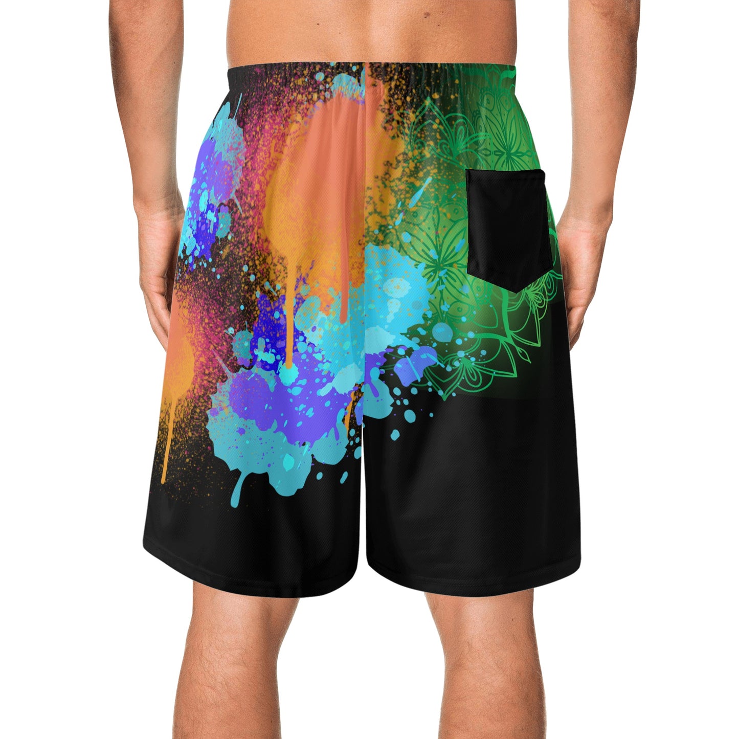 Fellas Painted Floral Black Beach Shorts