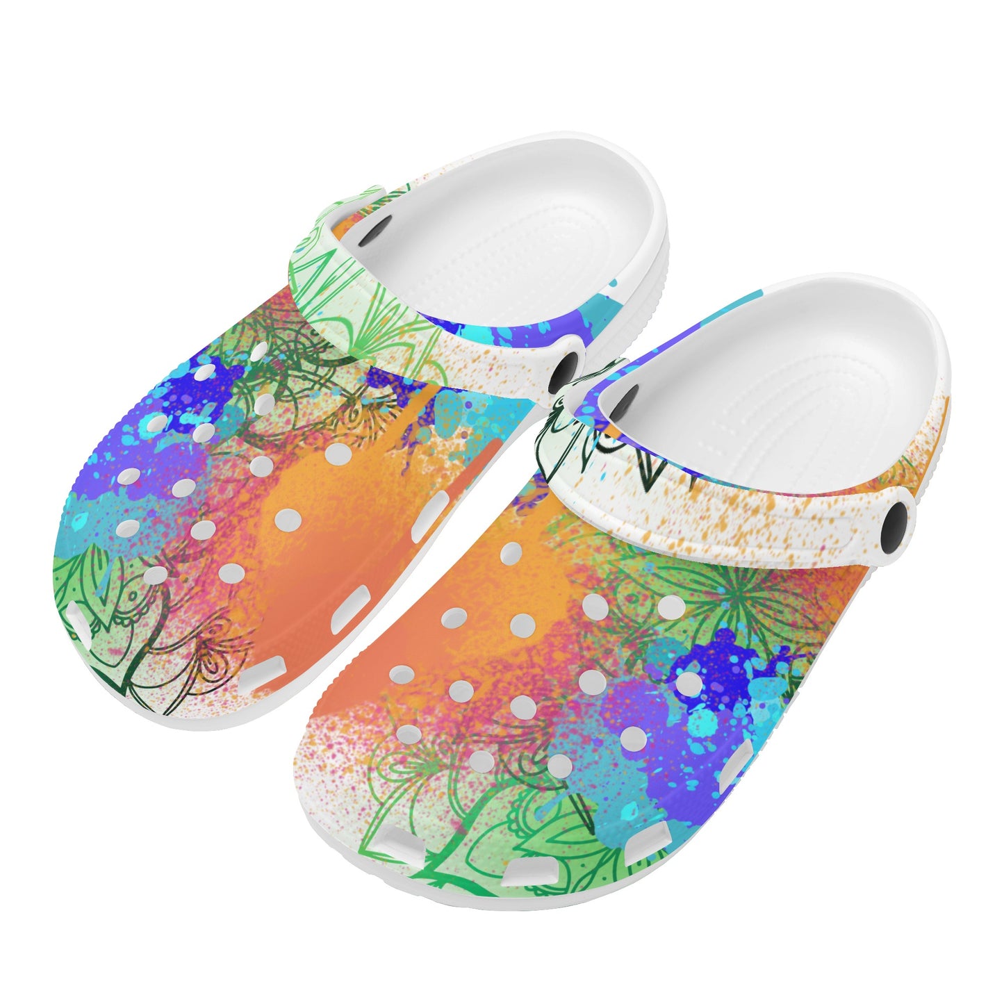 Ladies Painted Floral Clogs