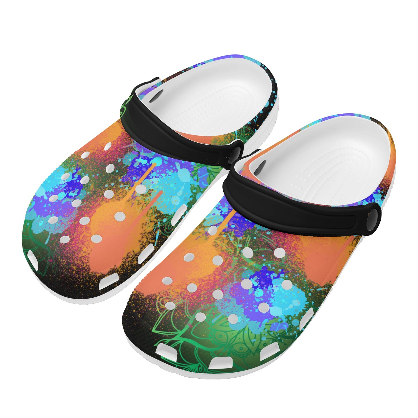 Fellas Painted Floral Black Clogs