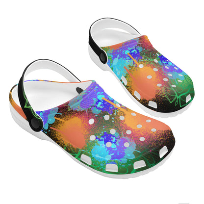 Fellas Painted Floral Black Clogs