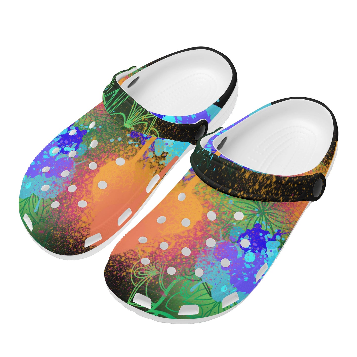 Ladies Painted Floral White Clogs