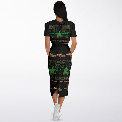 SmokerVibes Short Sleeve Sweatshirt and Long Pocket Skirt Set