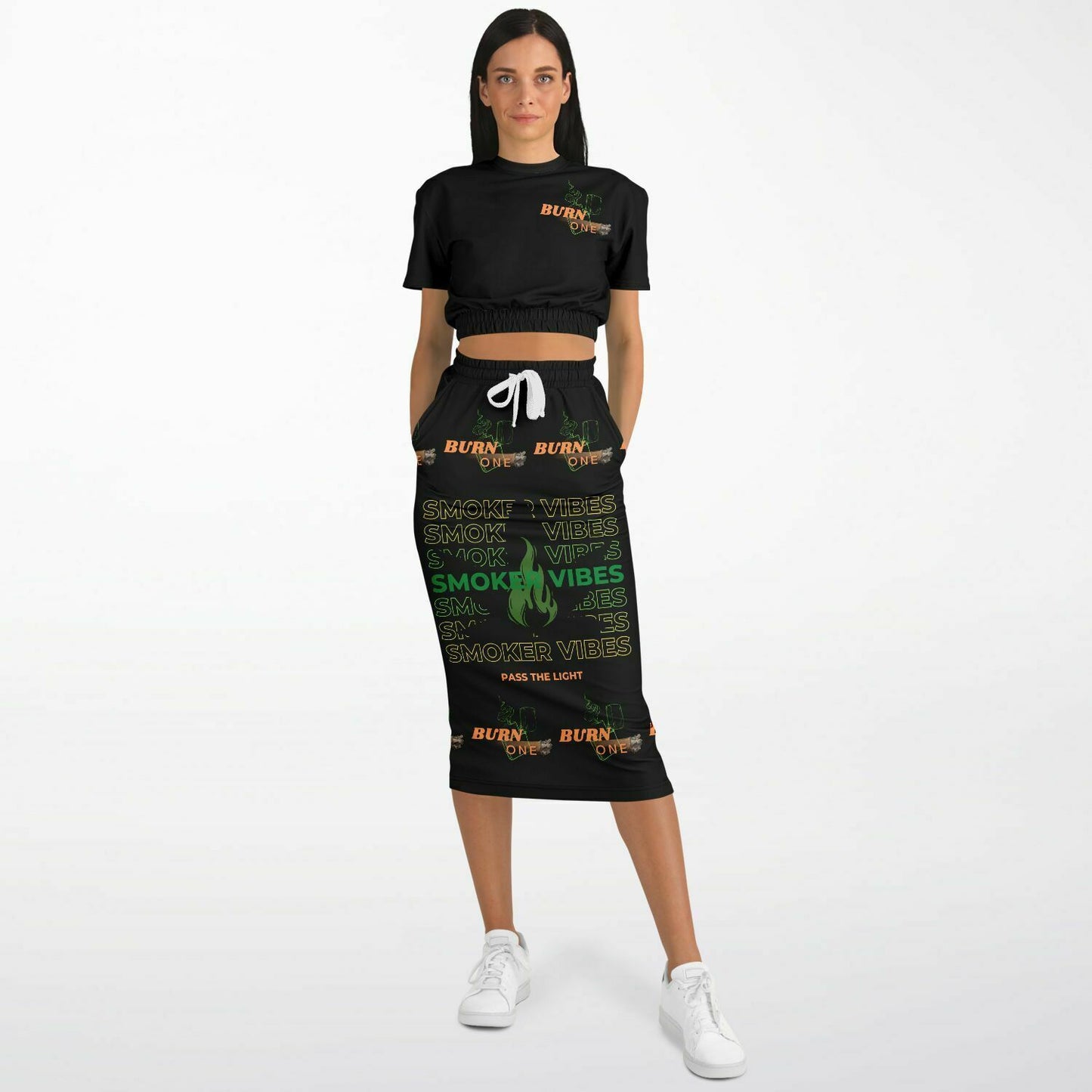 SmokerVibes Short Sleeve Sweatshirt and Long Pocket Skirt Set