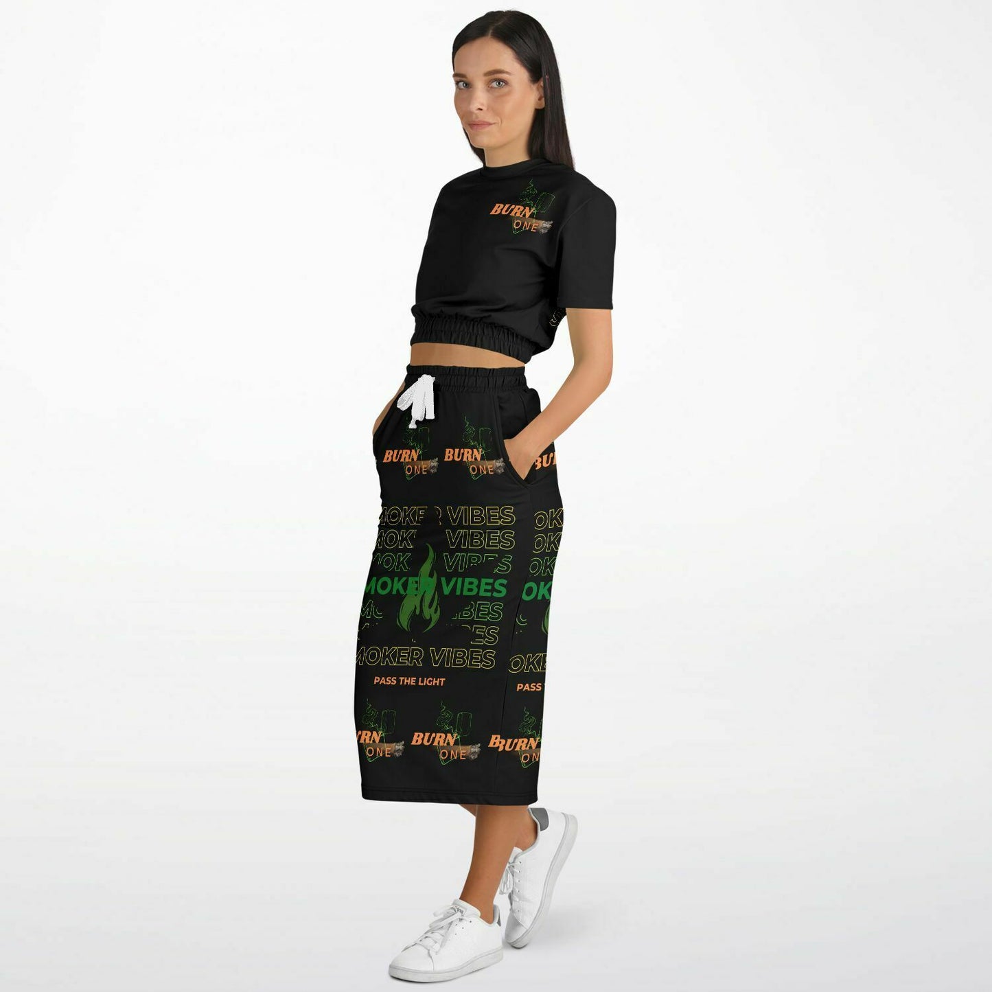 SmokerVibes Short Sleeve Sweatshirt and Long Pocket Skirt Set