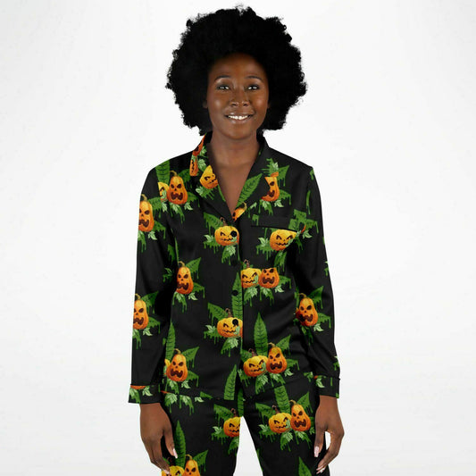 Ladies "Stay High" Satin Halloween Satin Pajamas - AOP